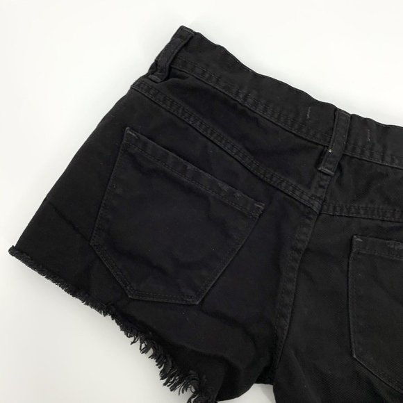 Free People Denim Shorts Sharkbite Black Button Fly Fray Hem Distress - Picture 9 of 10